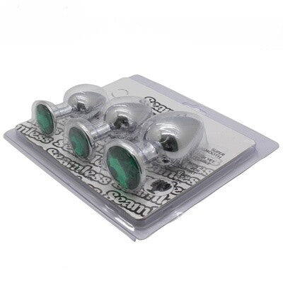 3pcs Round Stainless Steel Jewel Anal Plug S+M+L