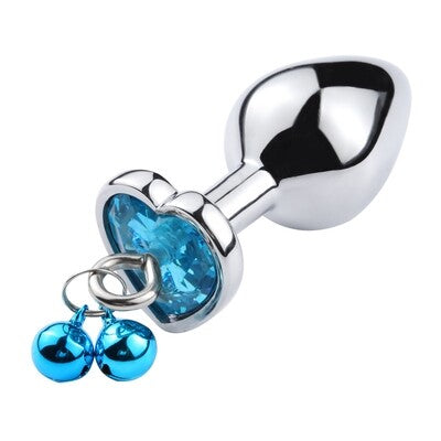 Stainless Steel Heart Butt Plug With Jewel and Bells