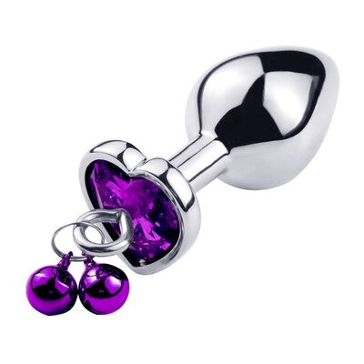 Stainless Steel Heart Butt Plug With Jewel and Bells