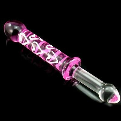 Beautiful Crystal Pyrex Glass Massager Pink Love Hearts