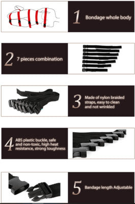 7 Pcs Bondage Nylon Restraints Full Body Restraint Belts
