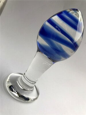 Blue Swirl Crystal Glass Butt Plug