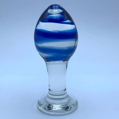 Blue Swirl Crystal Glass Butt Plug