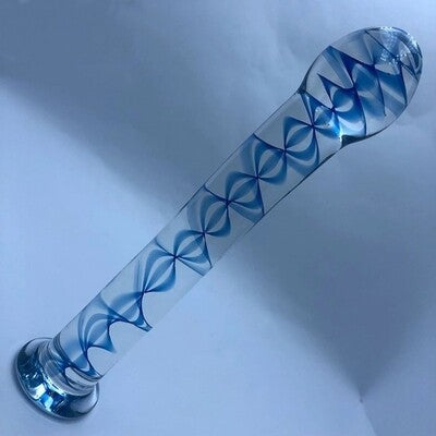 Beautiful Blue Swirl Crystal Pyrex Glass Massager