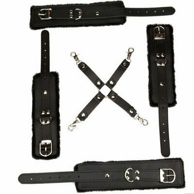 PU Leather Handcuffs + Ankle Wrist Cuffs - Hog Tie Bondage Restraints