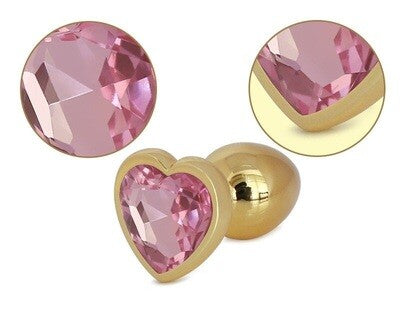 Gold Stainless Steel Heart Shape Butt Plug With Jewel