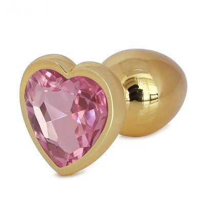 Gold Stainless Steel Heart Shape Butt Plug With Jewel