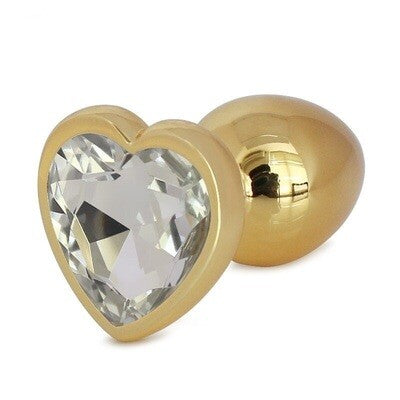 Gold Stainless Steel Heart Shape Butt Plug With Jewel