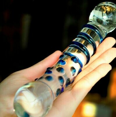 Beautiful Crystal Pyrex Glass Massager -  Swirls and Dots