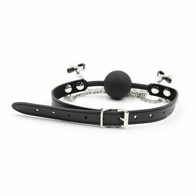 Silicone Ball Gag With Nipple Clamps