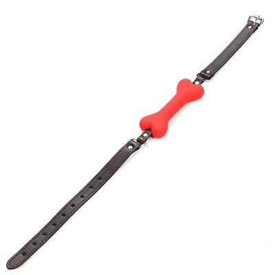 Silicone Faux Leather Dog Bone Mouth Gag