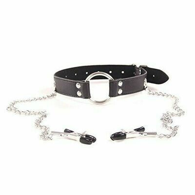 Nipple Clamps with Metal Chain And Mouth Gag BDSM