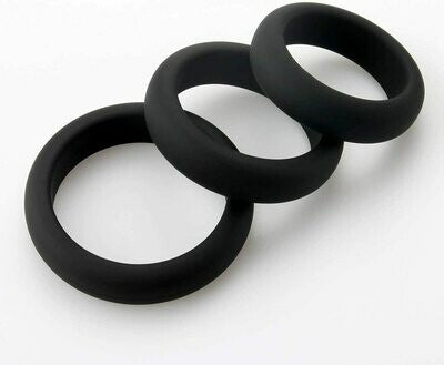 Enhanced Black Colour Silicone Triple Cock Ring Set