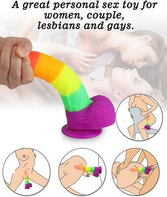 Realistic Penis Shaped Rainbow Suction Cup Dildo