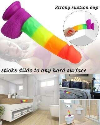 Realistic Penis Shaped Rainbow Suction Cup Dildo