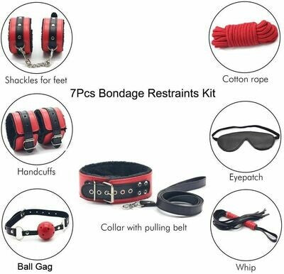 Black and Red 7 Pcs Bondage Kit