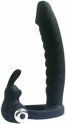 Rabbit Style Vibrating Cock Ring With Realistic Dildo