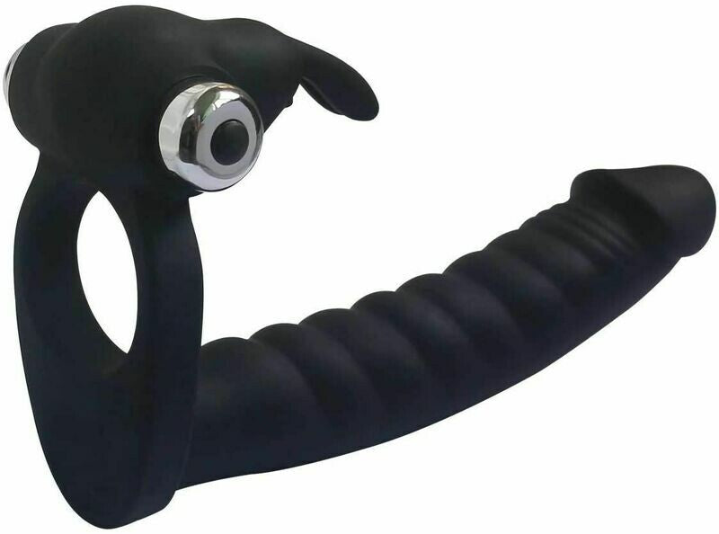 Rabbit Style Vibrating Cock Ring With Realistic Dildo