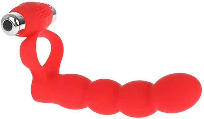 Vibrating Silicone Cock Ring With Anal Beads