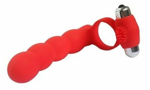 Vibrating Silicone Cock Ring With Anal Beads