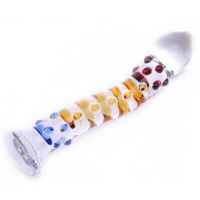 Sensual Colourful Textured Glass Dildo Massager Wand