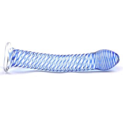 Beautiful Crystal Pyrex Glass Blue Swirl Massager Wand