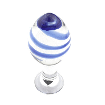 Blue Swirl Crystal Glass Butt Plug