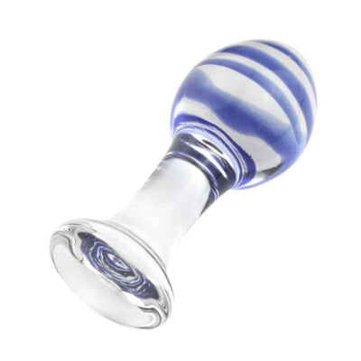 Blue Swirl Crystal Glass Butt Plug