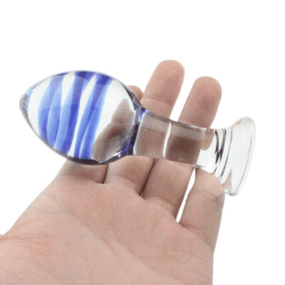 Blue Swirl Crystal Glass Butt Plug