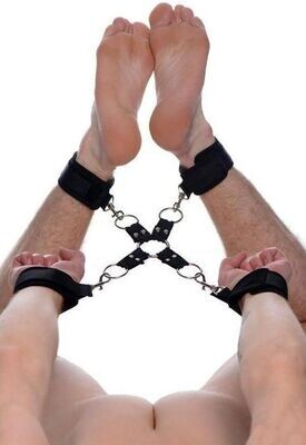 PU Leather Handcuffs + Ankle Wrist Cuffs - Hog Tie Bondage Restraints