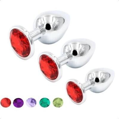 3pcs Round Stainless Steel Jewel Anal Plug S+M+L