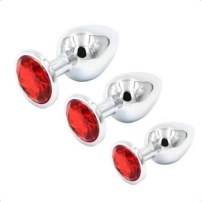 3pcs Round Stainless Steel Jewel Anal Plug S+M+L