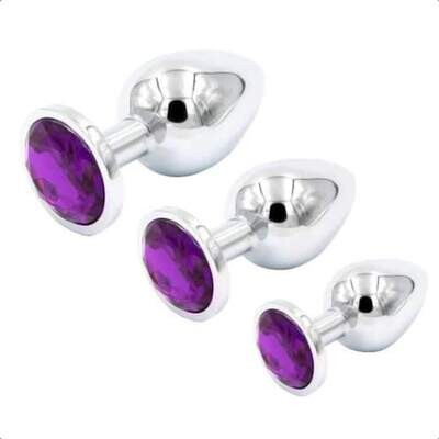3pcs Round Stainless Steel Jewel Anal Plug S+M+L