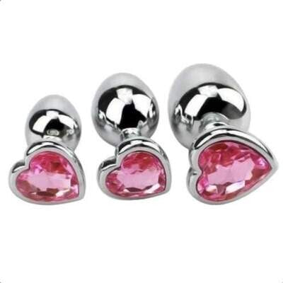 3pcs Heart Stainless Steel Jewel Anal Plug S+M+L