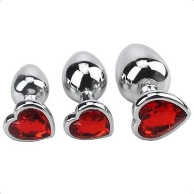 3pcs Heart Stainless Steel Jewel Anal Plug S+M+L