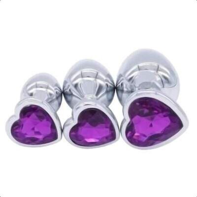 3pcs Heart Stainless Steel Jewel Anal Plug S+M+L