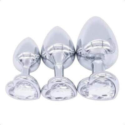 3pcs Heart Stainless Steel Jewel Anal Plug S+M+L