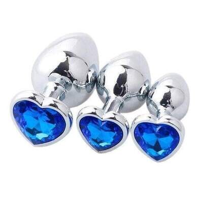 3pcs Heart Stainless Steel Jewel Anal Plug S+M+L