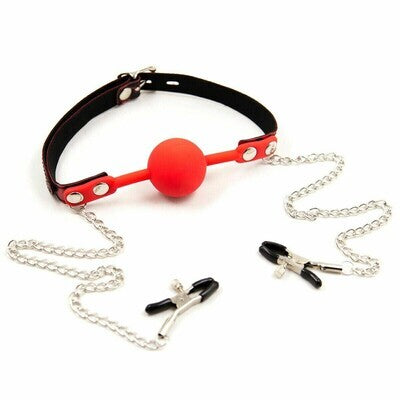 Silicone Ball Gag With Nipple Clamps