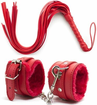 2Pcs Set Adult Whip Sex Flogger + Handcuffs BDSM Bondage