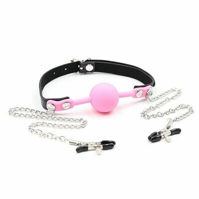 Silicone Ball Gag With Nipple Clamps