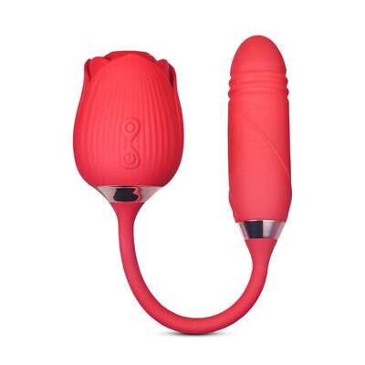 Silicone Clitoral Sucking Rose with Thrusting Vibrator Egg