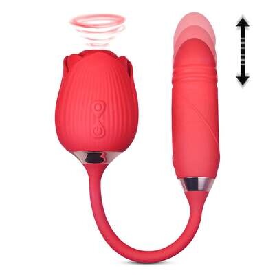 Silicone Clitoral Sucking Rose with Thrusting Vibrator Egg