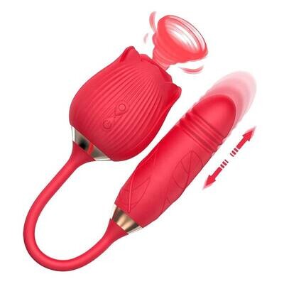 Silicone Clitoral Sucking Rose with Thrusting Vibrator Egg