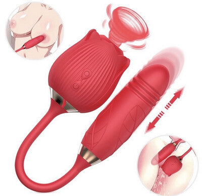 Silicone Clitoral Sucking Rose with Thrusting Vibrator Egg