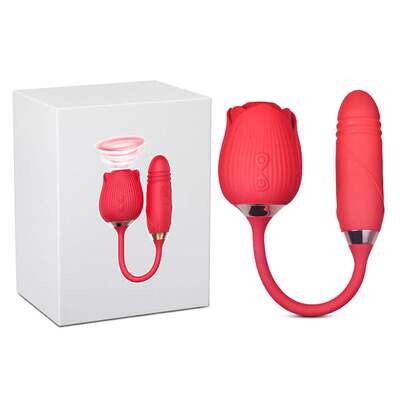 Silicone Clitoral Sucking Rose with Thrusting Vibrator Egg