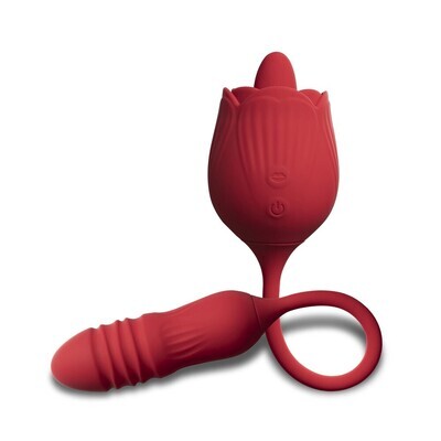 Silicone Clitoral Licking Rose with Thrusting Vibrator Egg