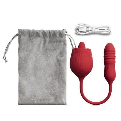 Silicone Clitoral Licking Rose with Thrusting Vibrator Egg