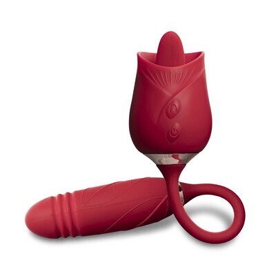 Silicone Clitoral Licking Rose with Thrusting Vibrator Egg