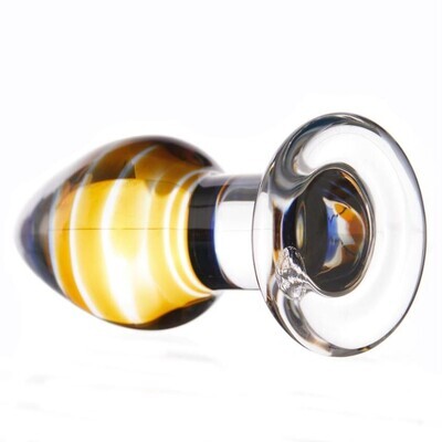 Quality Crystal Glass Butt Plug - Sunset Yellow and Blue Swirls